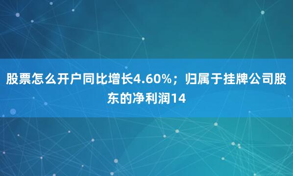 股票怎么开户同比增长4.60%；归属于挂牌公司股东的净利润14